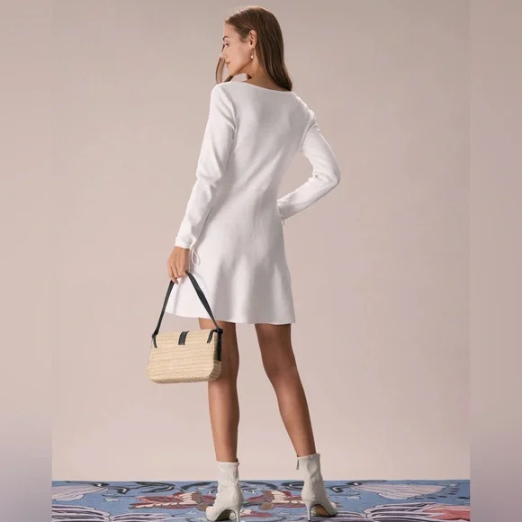 NWT RIHOAS The White Square Neck Sweater Mini Dress Sz S - Picture 5 of 7